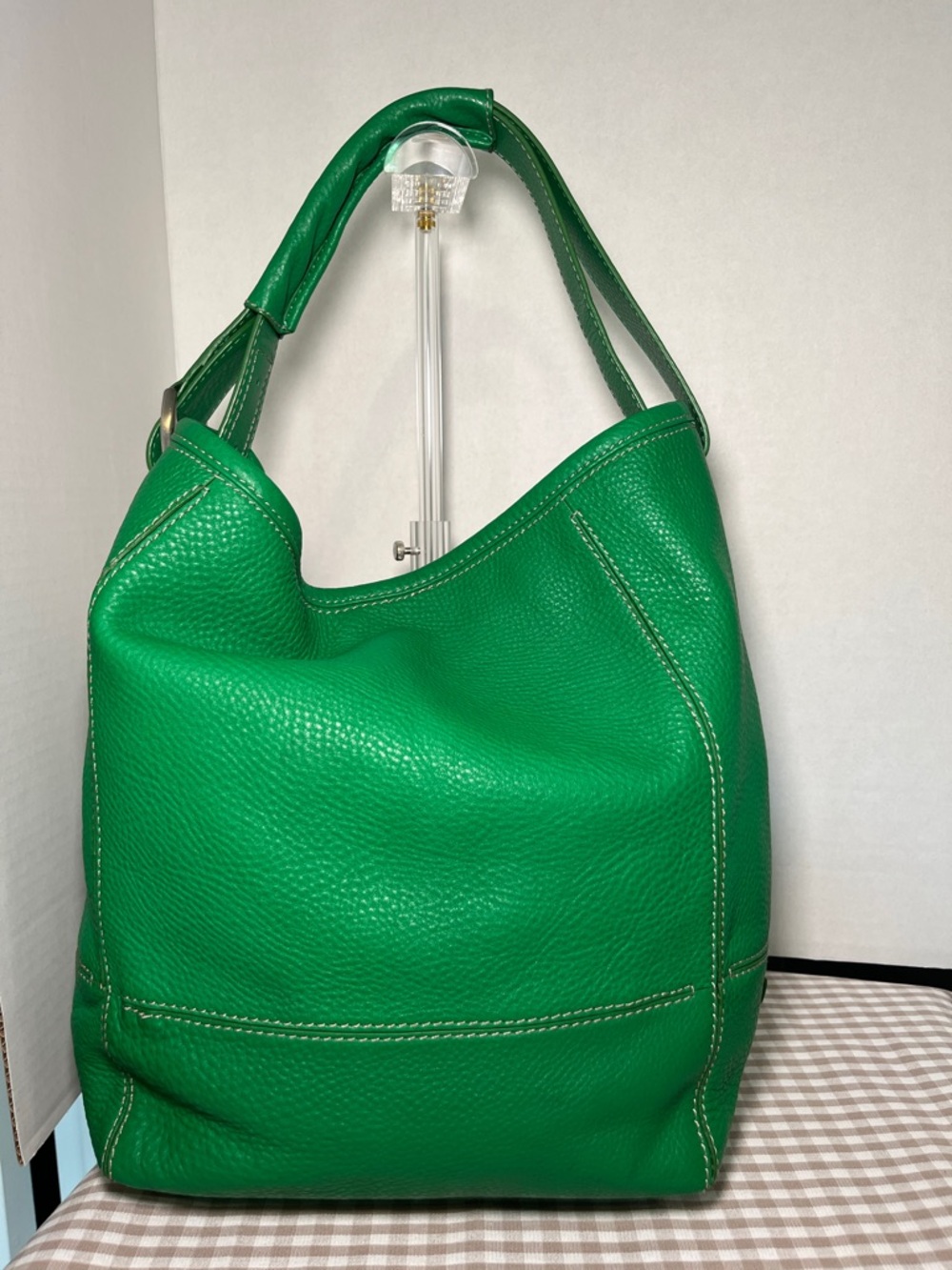 Cole Haan Large Vibrant Green Pebbled Leather Shoulder Hobo